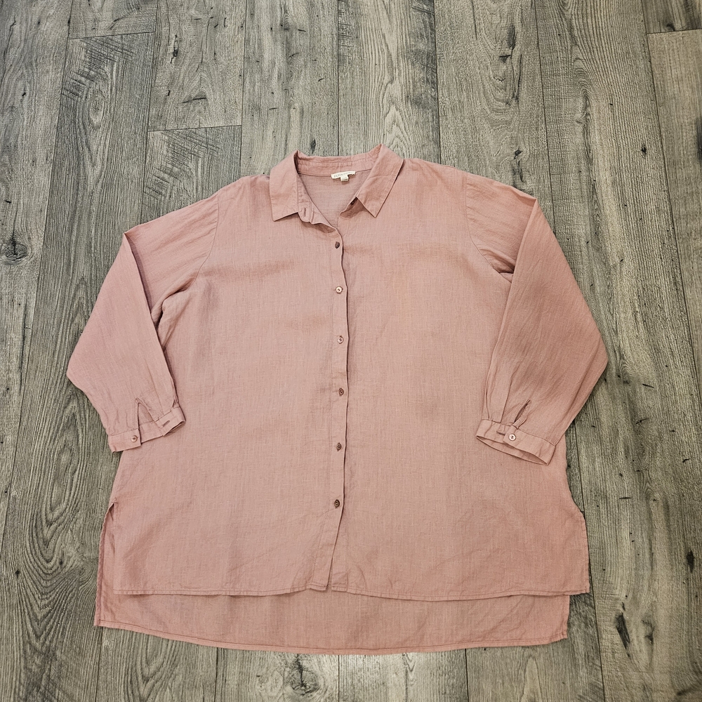 Eileen Fisher Rose Color 3/4 Sleeve Relazed Fit Resortwear Blouse Woman Size 1X